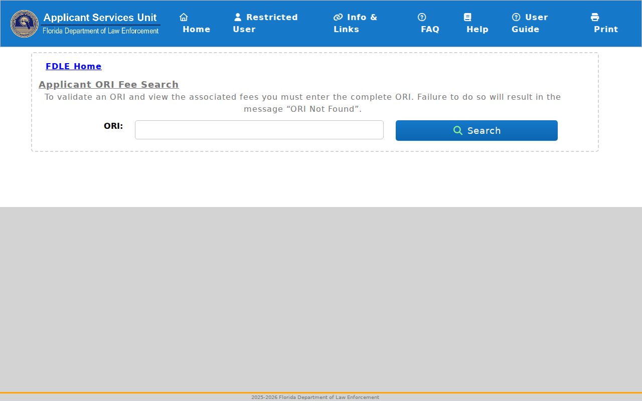 Gilchrist County criminal record FDLE ORI fee lookup
