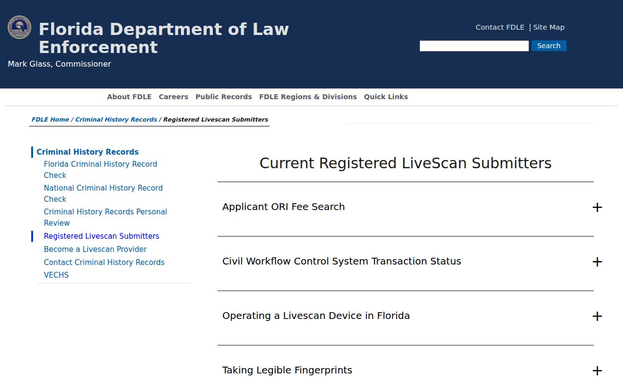 Gilchrist County criminal history FDLE LiveScan provider list