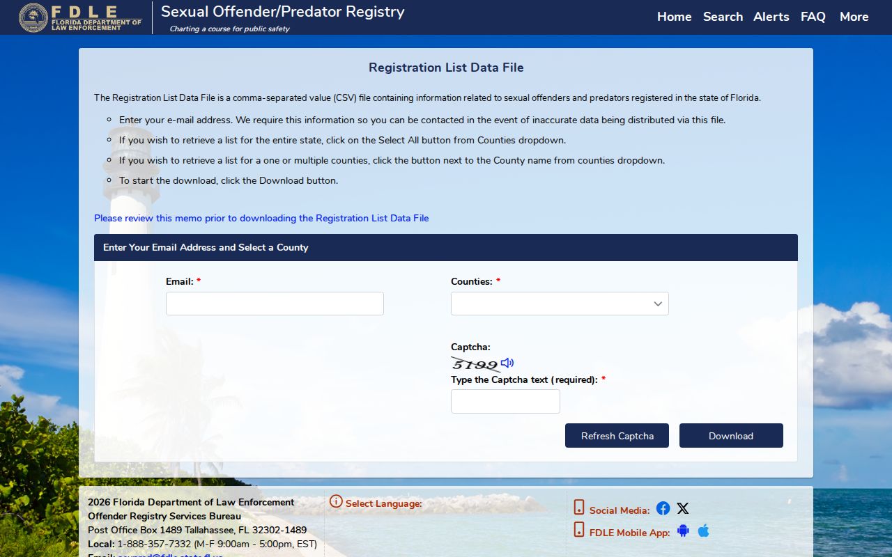 Gilchrist County official registry data download page