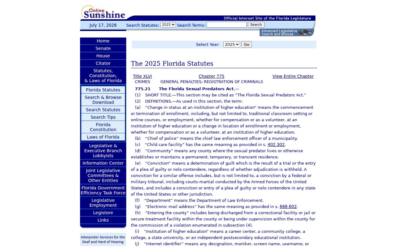 Florida registry misuse law applicable in Gilchrist County