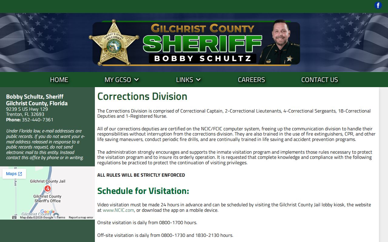 Gilchrist County arrest and jail service information from GCSO Corrections